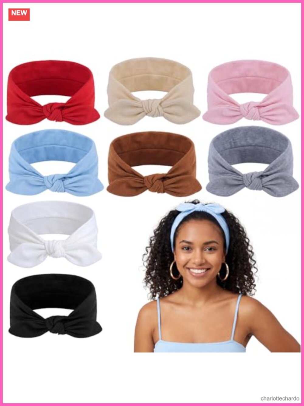 8 Pack Wide Bow Headbands Polyester Non Slip Elastic Hair Accessories